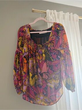 Alexandra Farmer X Anthropologie Butterfly Floral Puff Sleeve Blouse